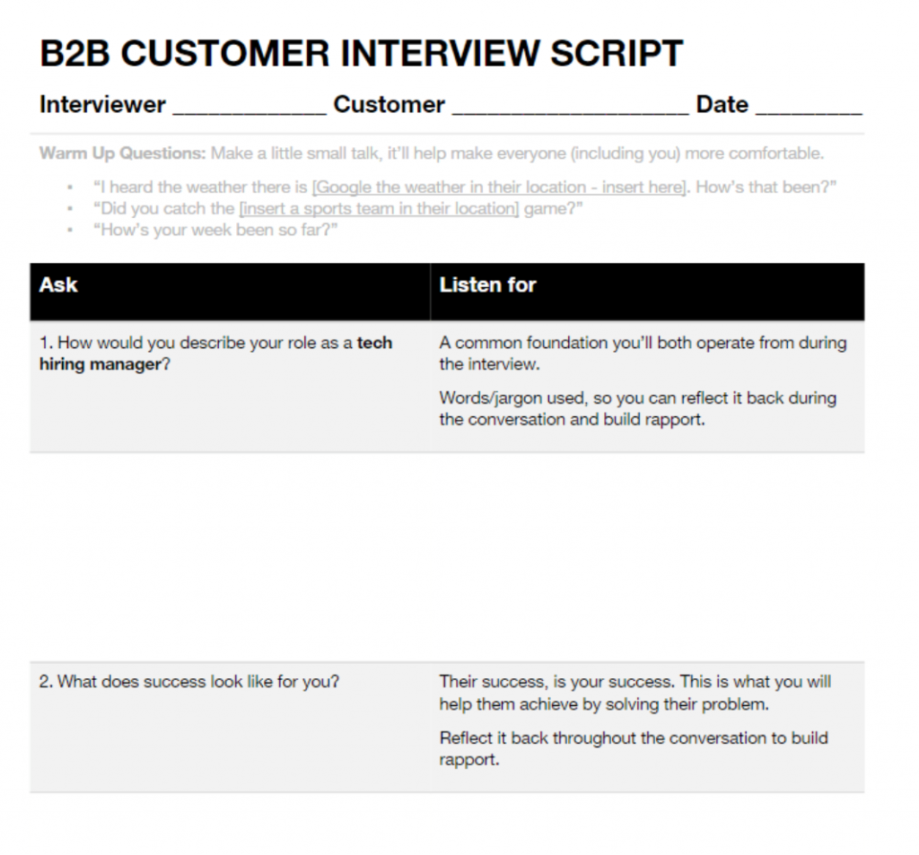 Customer interviewing script