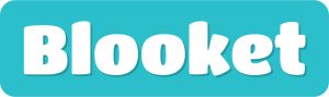 The image features the word "Blooket" in large, bold, white letters with a playful font set against a solid turquoise rectangular background, highlighting its role as an interactive teaching tool.